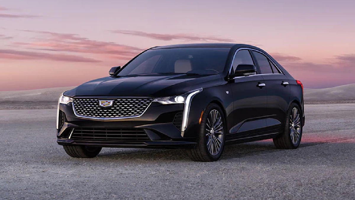 Front-angle-view-of-black-2023-Cadillac-CT4-cheapest-new-Cadillac-model-and-a-luxury-car-bargain- Front-angle-view-of-black-2023-Cadillac-CT4-cheapest-new-Cadillac-model-and-a-luxury-car-bargain-